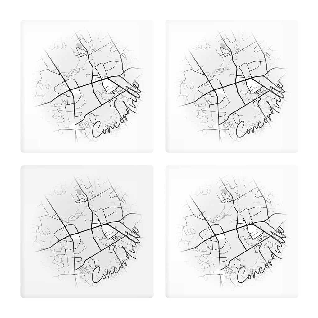 Minimalistic B&W Pennsylvania Concordville Circle Map | Absorbent Coasters | Set of 4 | Min 2