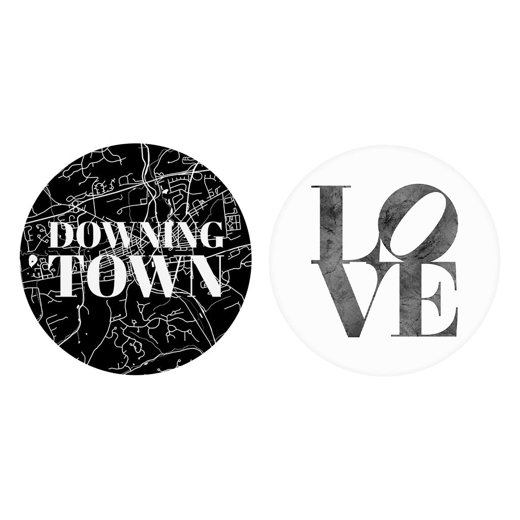 Minimalistic B&W Pennsylvania Downingtown Map Love| Absorbent Car Coasters | Set of 2 | Min 4