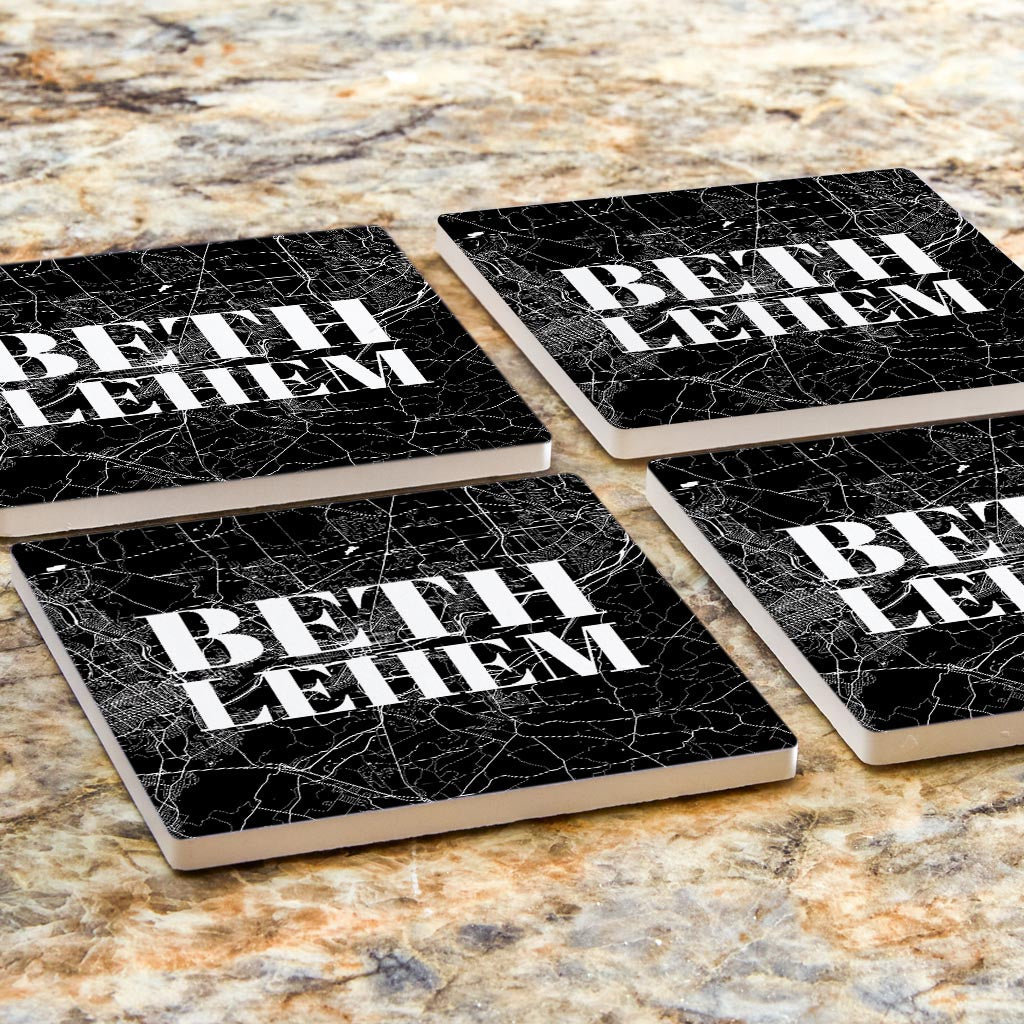 Minimalistic B&W Pennsylvania Bethlehem Map | Absorbent Coasters | Set of 4 | Min 2