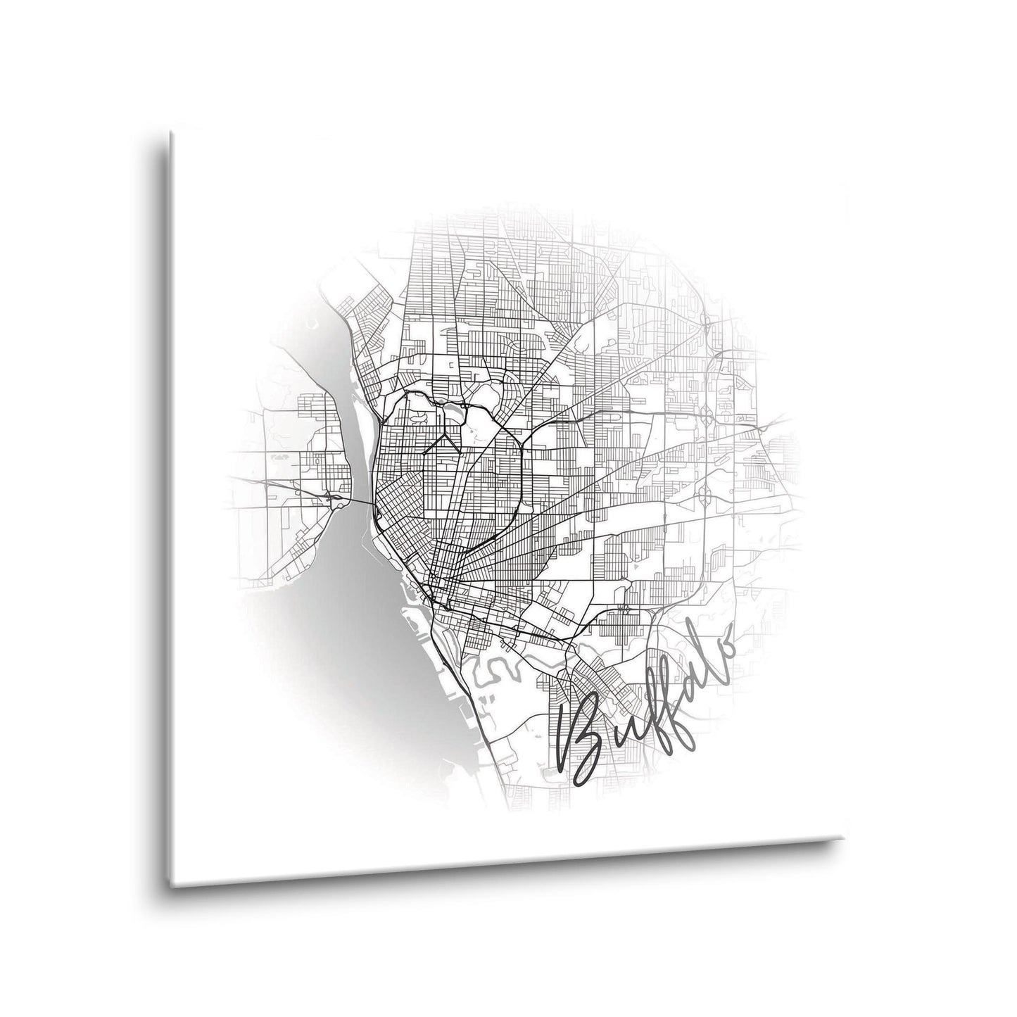 Minimalistic B&W New York Buffalo Faded Circle Map | Hi-Def Glass Art | Eaches | Min 1