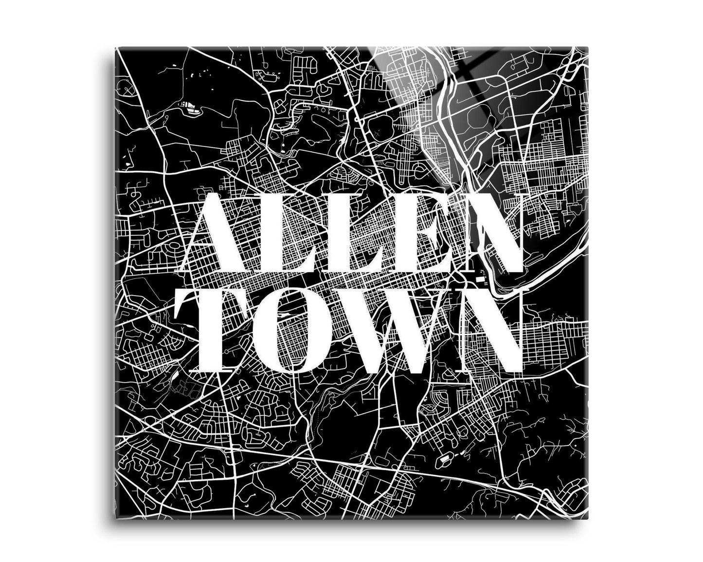 Minimalistic B&W Pennsylvania Allentown Map | Hi-Def Glass Art | Eaches | Min 2