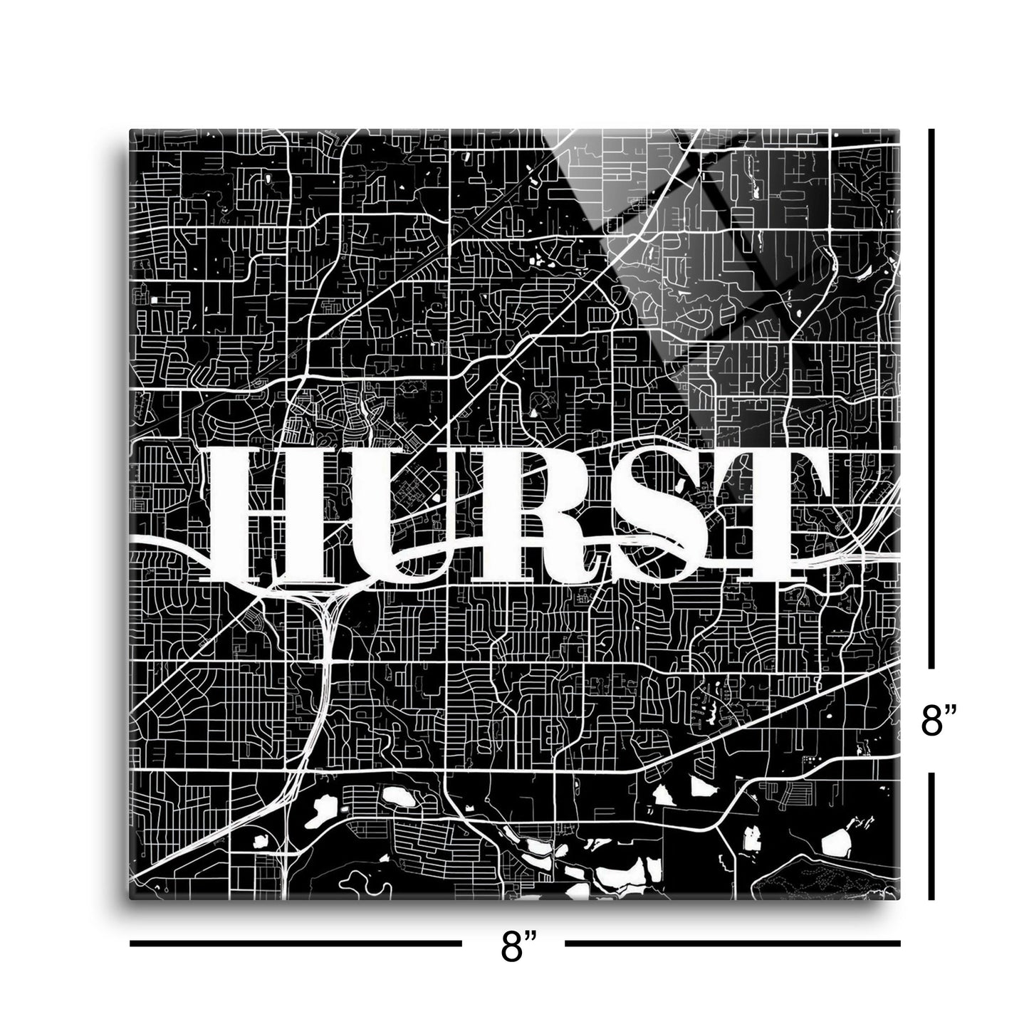 Minimalistic B&W Texas Hurst Map | Hi-Def Glass Art | Eaches | Min 2