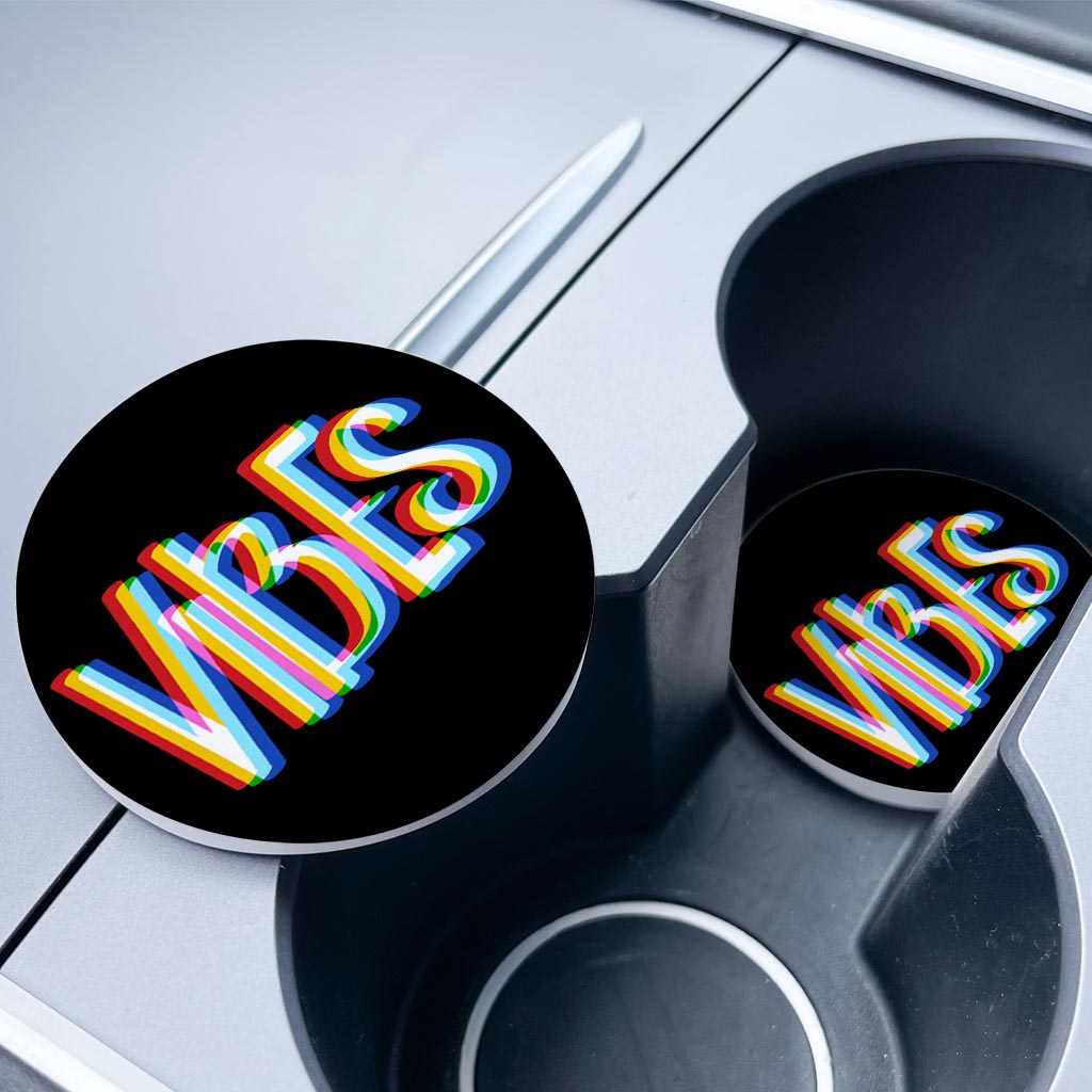 Funky Vibes Illusion In Black | Absorbent Car Coasters | Set of 2 | Min 4