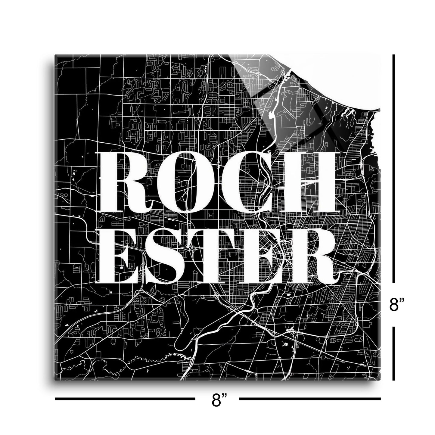 Minimalistic B&W New York Rochester Map | Hi-Def Glass Art | Eaches | Min 2