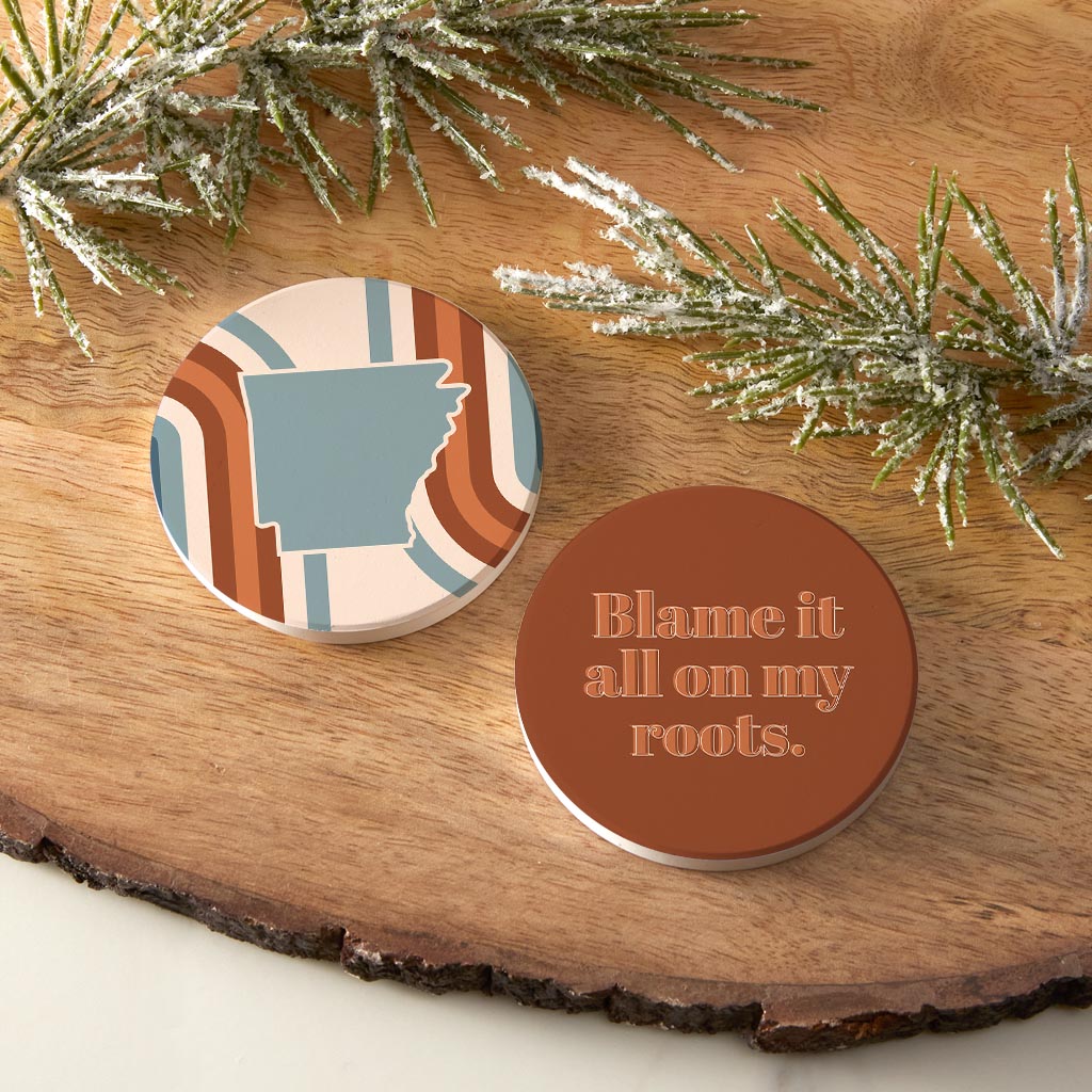 Modern Minimalist Arkansas State Shape Roots| Absorbent Car Coasters | Set of 2 | Min 4