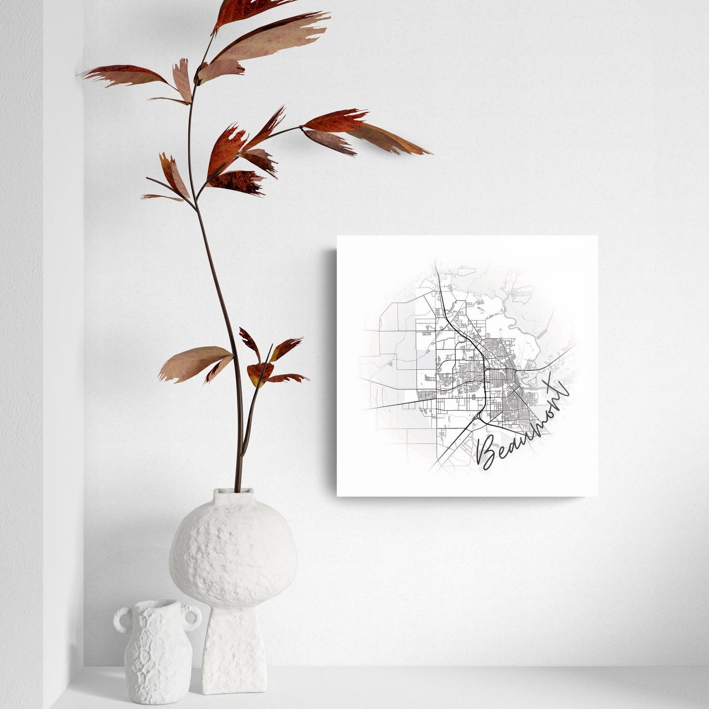 Minimalistic B&W Texas Beaumont Circle Map | Hi-Def Glass Art | Eaches | Min 2