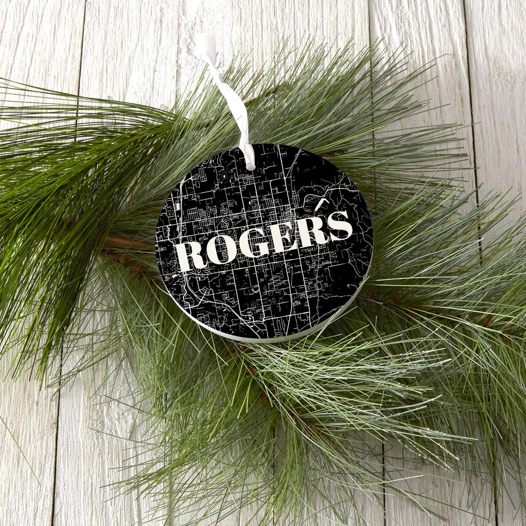 Minimalist B&W Arkansas Rogers Map | Wood Ornament | Eaches | Min 6