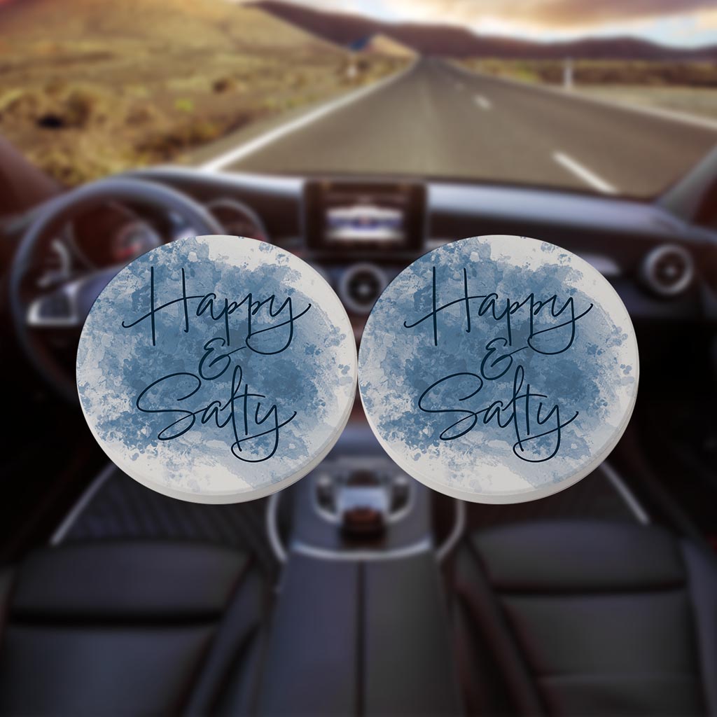 Happy Salty Water Color | Absorbent Car Coasters | Set of 2 | Min 4