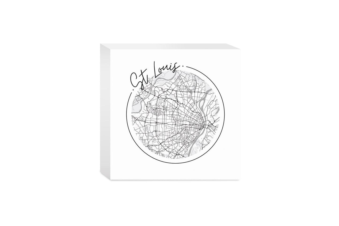 Minimalist B&W Missouri St Louis Circle Map | Wood Block | Eaches | Min 4