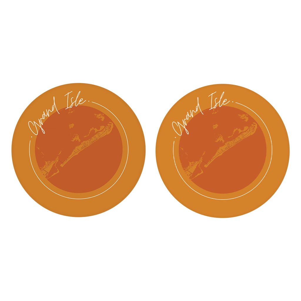 Louisiana Colorful Grand Isle Circle Map | Absorbent Car Coasters | Set of 2 | Min 4