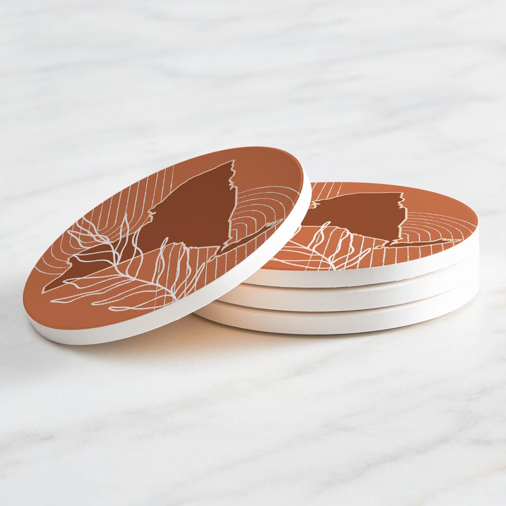 Modern Minimalist New York Shape And Leaf | Absorbent Coasters | Set of 4 | Min 2