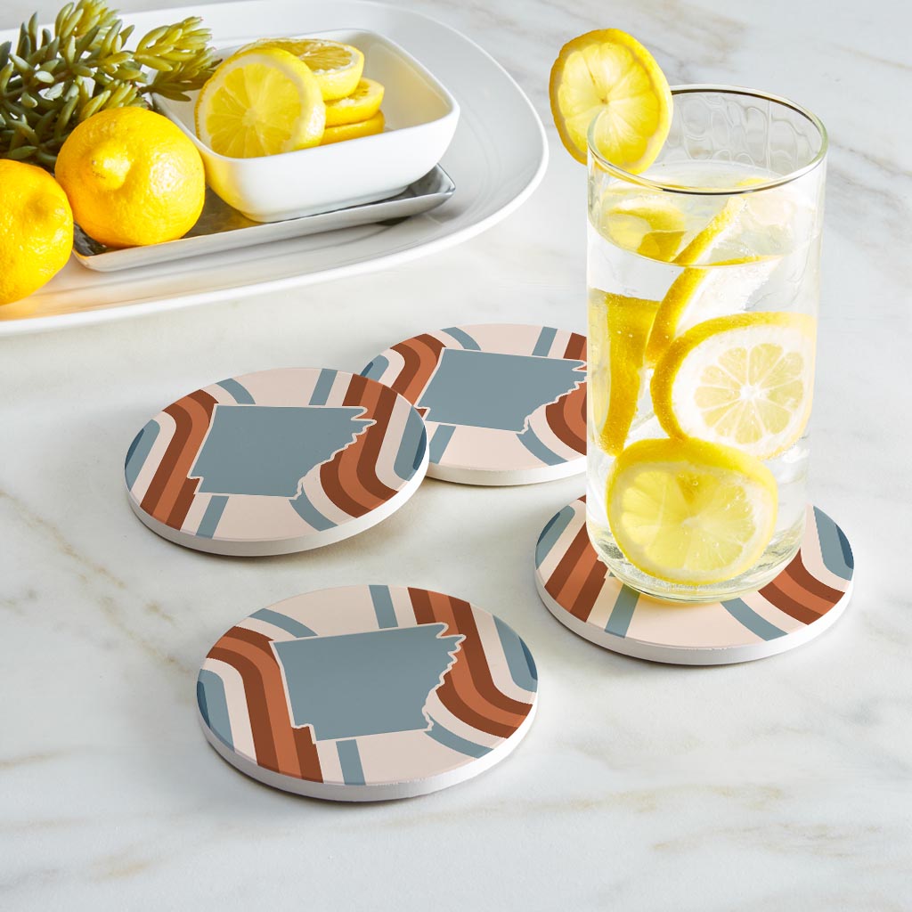 Modern Minimalist Arkansas Retro State Shape | Absorbent Coasters | Set of 4 | Min 2