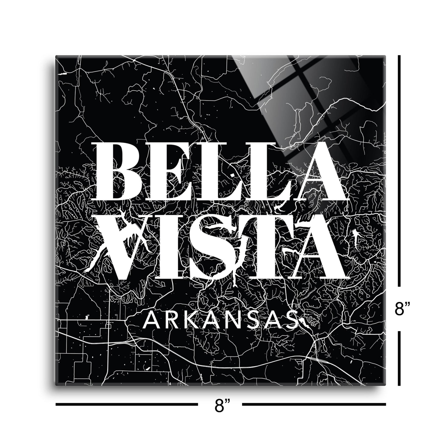 Minimalist B&W Arkansas Bella Vista Map State | Hi-Def Glass Art | Eaches | Min 2