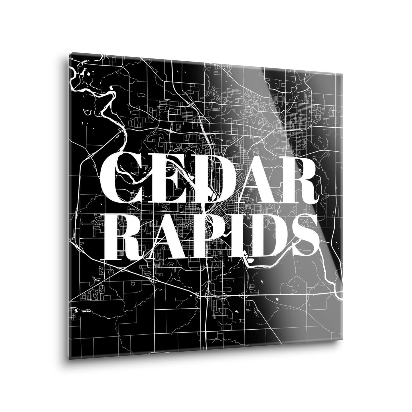 Minimalistic B&W Iowa Cedar Rapids Map | Hi-Def Glass Art | Eaches | Min 2