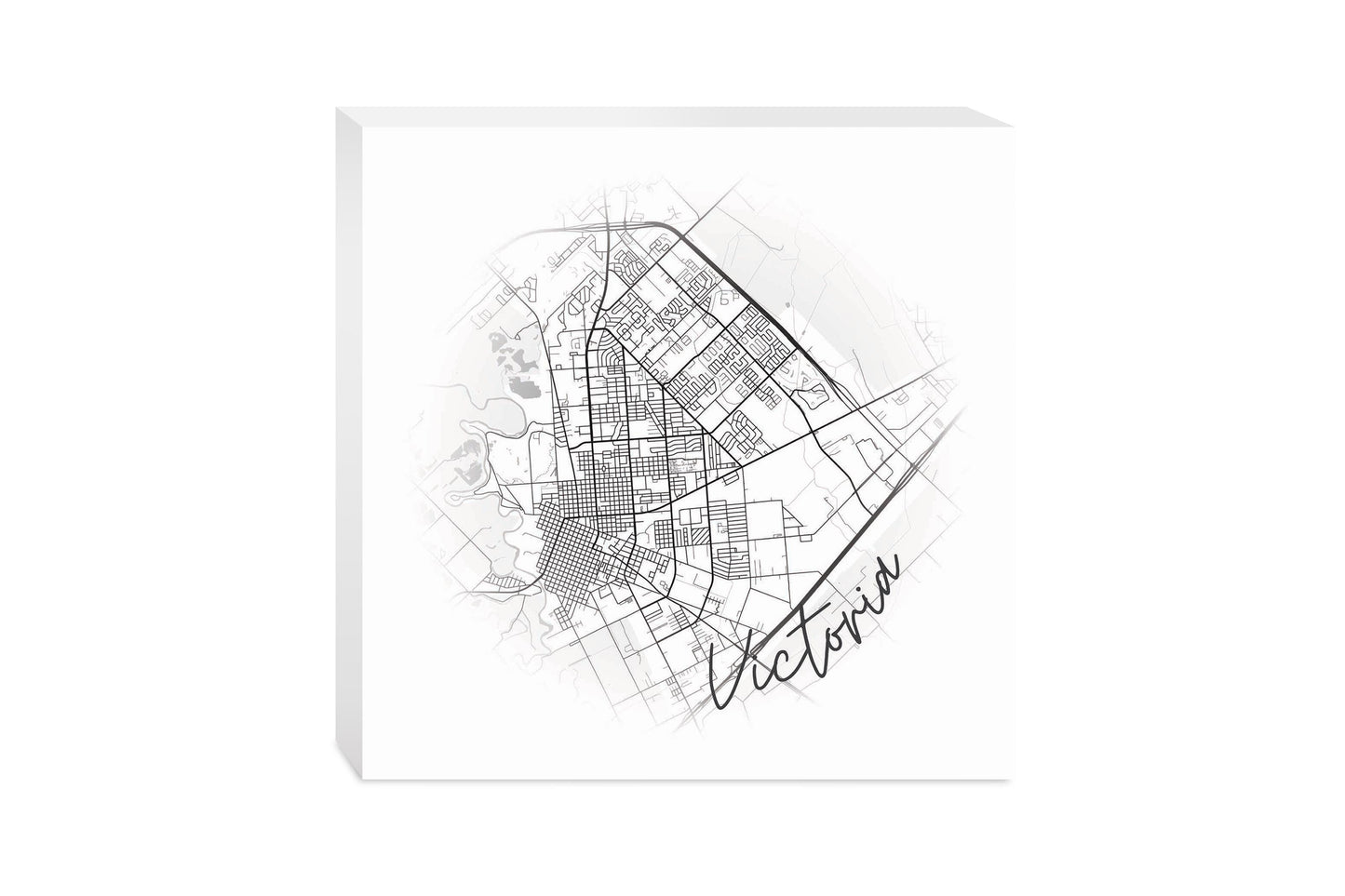 Minimalistic B&W Texas Victoria Circle Map | Wood Block | Eaches | Min 2
