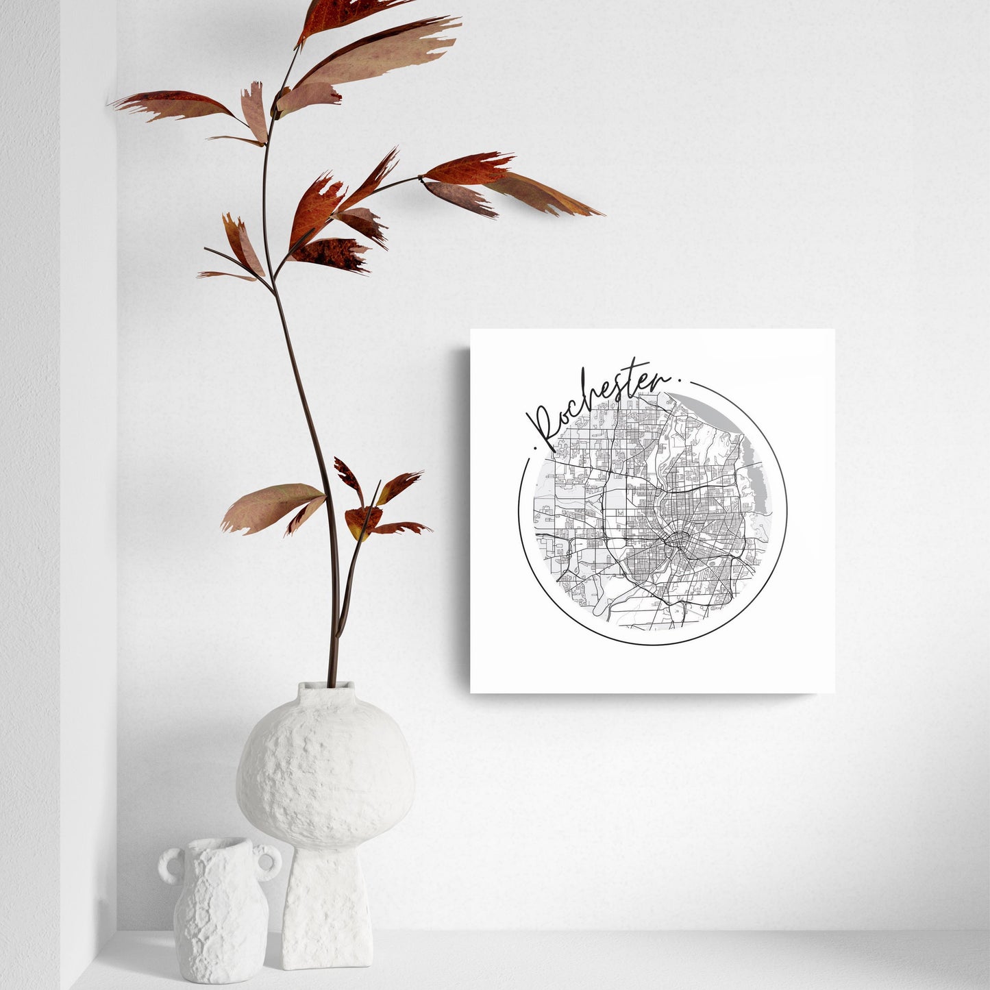 Minimalistic B&W New York Rochester Circle Map | Hi-Def Glass Art | Eaches | Min 2