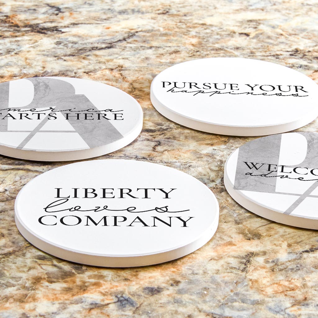 Minimalistic B&W Pennsylvania Quips | Absorbent Coasters | Set of 4 | Min 2