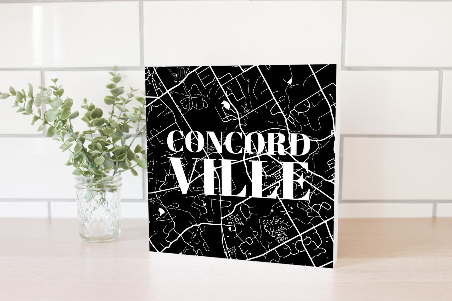 Minimalistic B&W Pennsylvania Concordville Map | Wood Block | Eaches | Min 2
