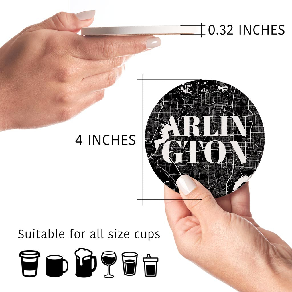 Minimalistic B&W Texas Arlington Map | Absorbent Coasters | Set of 4 | Min 2