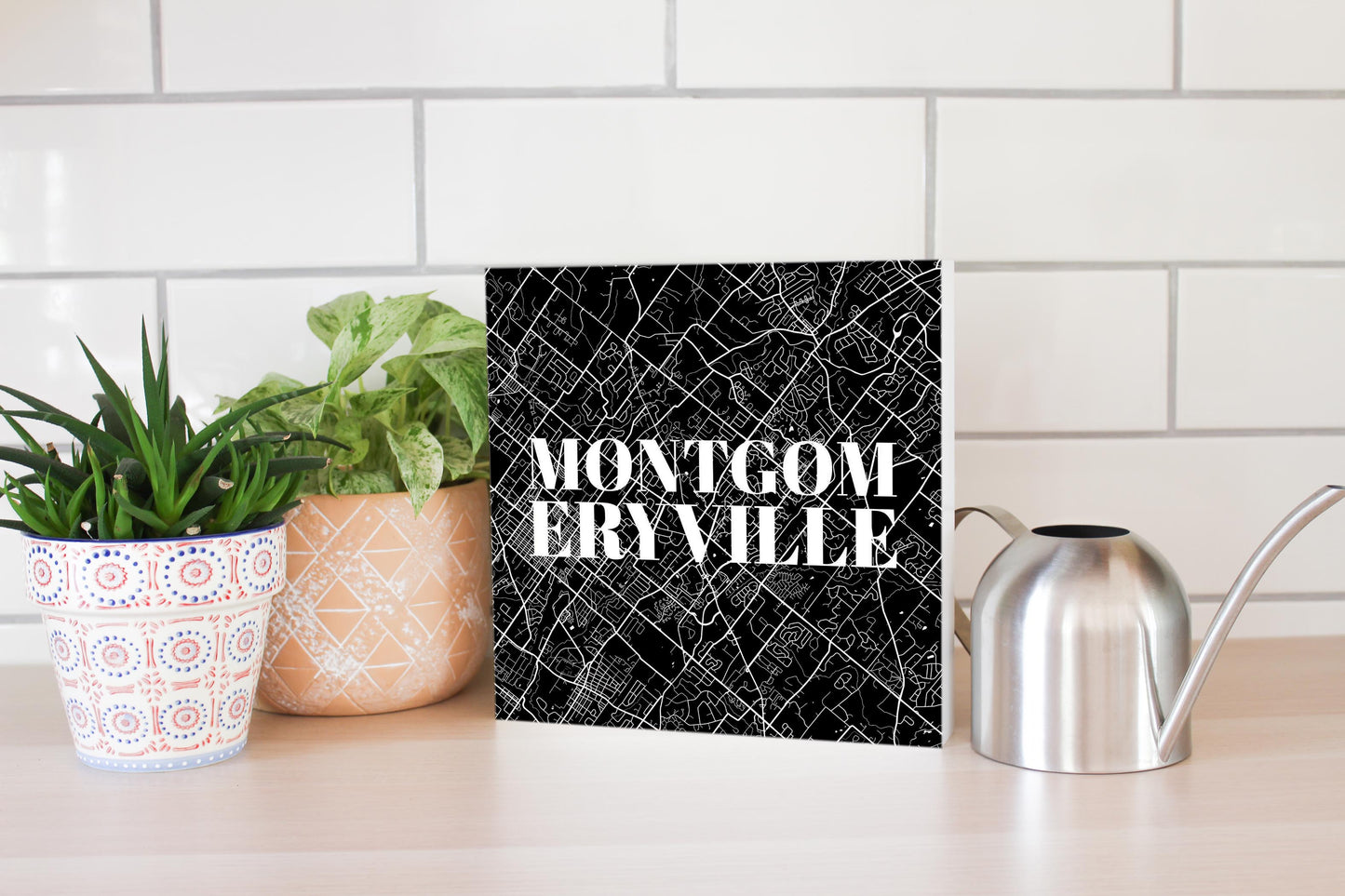 Minimalistic B&W Pennsylvania Montgomeryville Map | Wood Block | Eaches | Min 2