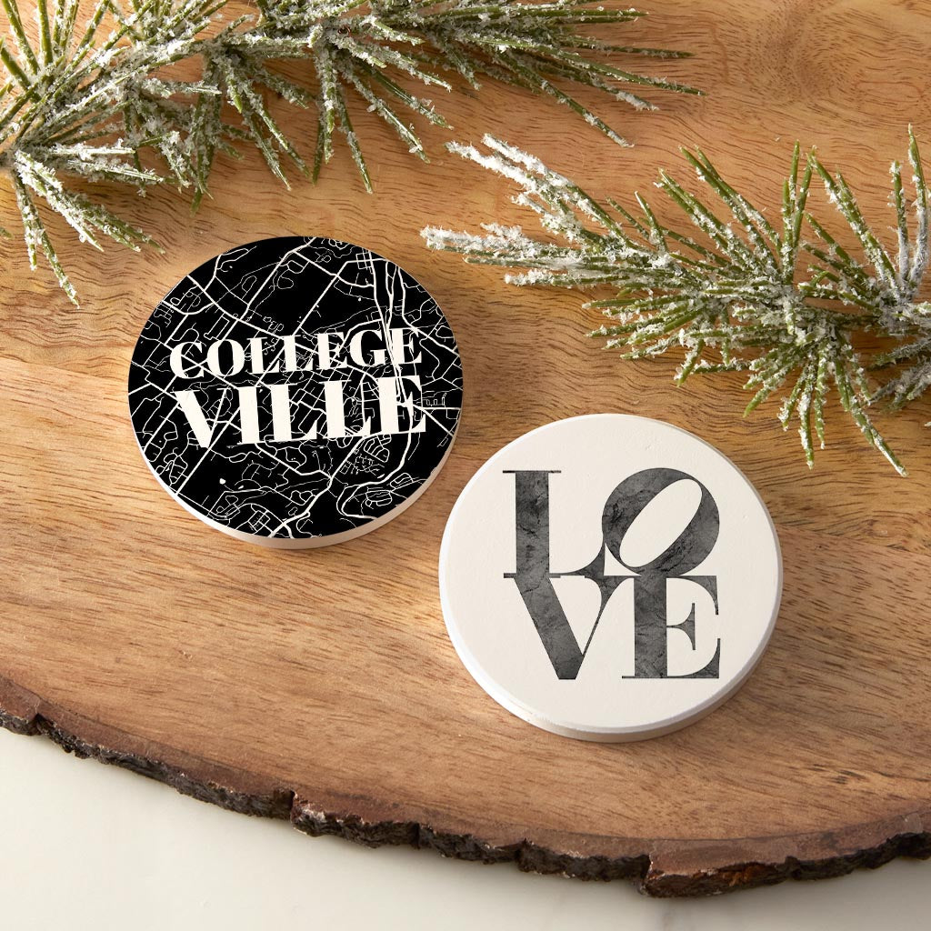 Minimalistic B&W Pennsylvania Collegeville Map Love| Absorbent Car Coasters | Set of 2 | Min 4