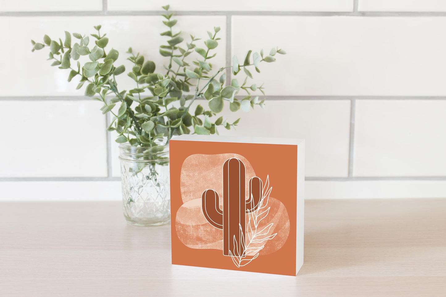 Modern Minimalist Texas Cactus | Wood Block | Eaches | Min 4