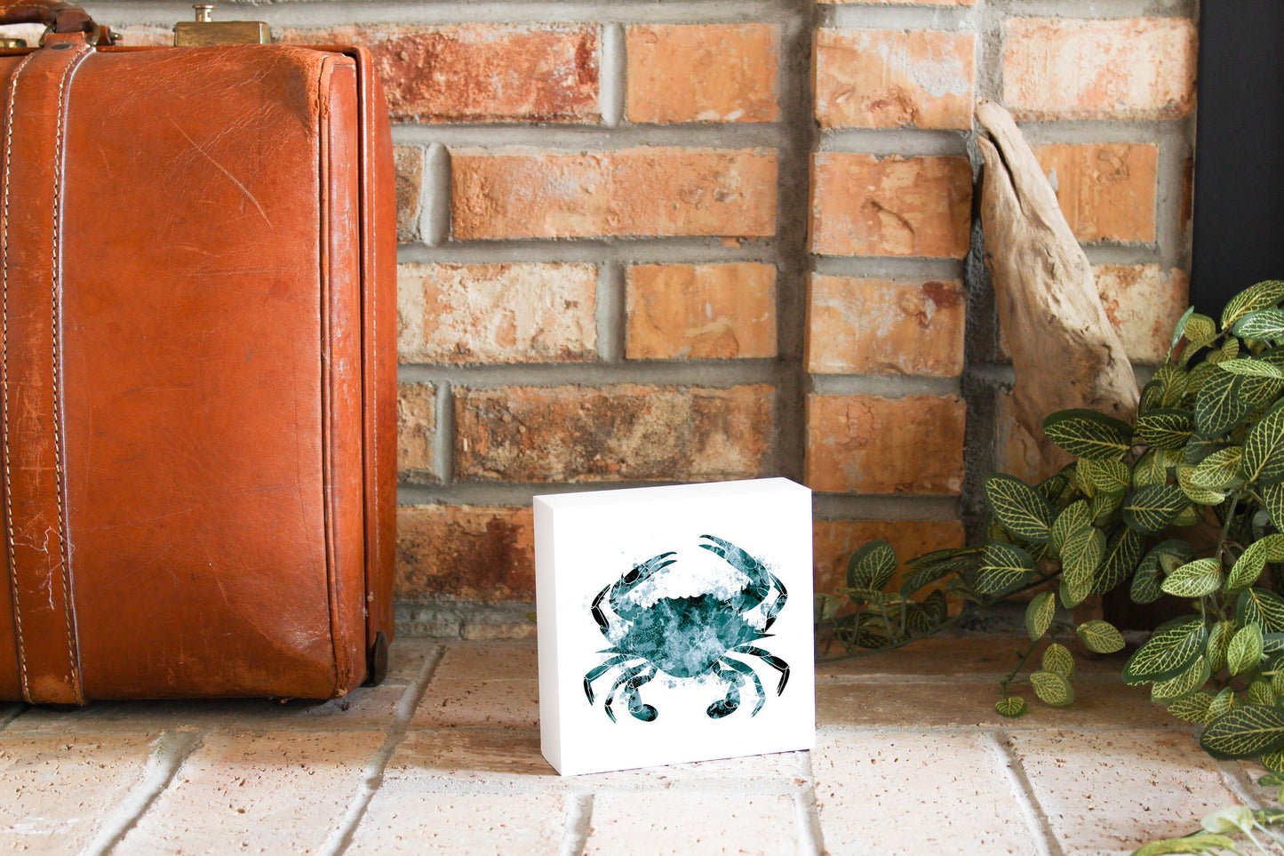 Blue White Water Color Blue Crab | Wood Block | Eaches | Min 4
