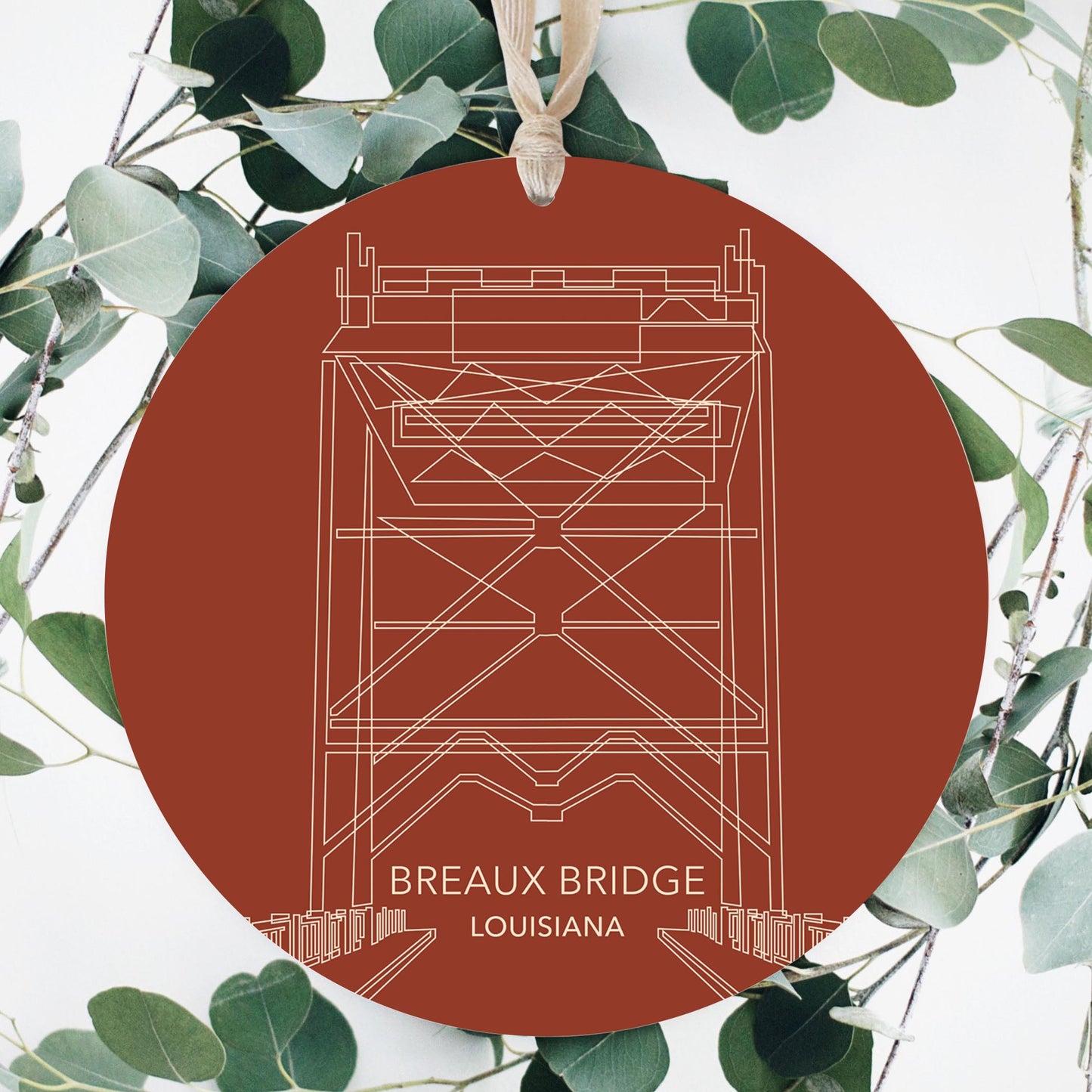 Modern Minimalist Louisiana Breaux Bridge Line Drawing | Wood Ornament | Eaches | Min 1