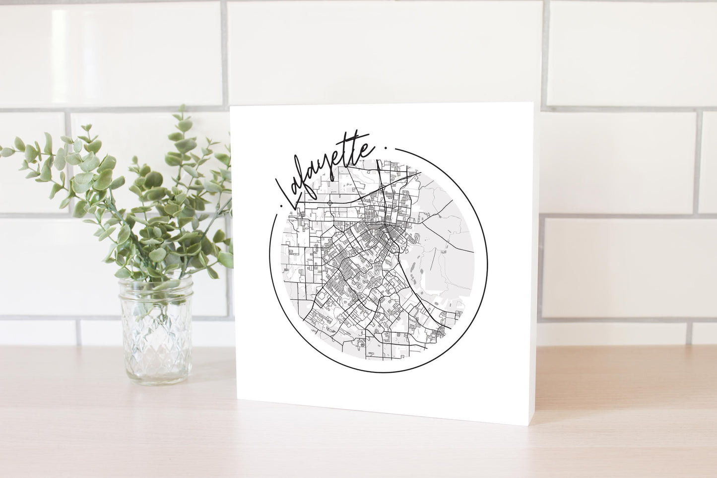 Modern Louisiana Lafayette Circle Map | Wood Block | Eaches | Min 2