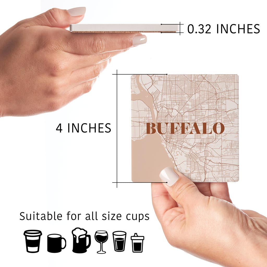 Modern Minimalist New York Buffalo Map | Absorbent Coasters | Set of 4 | Min 2