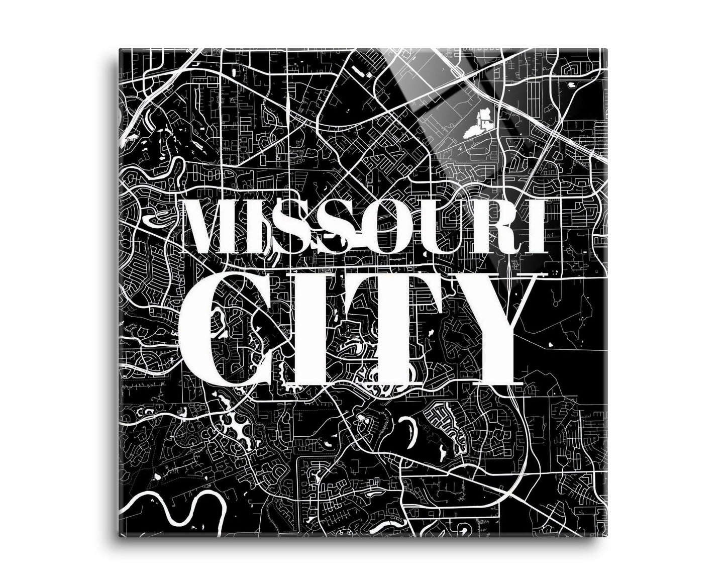 Minimalistic B&W Texas Missouri City Map | Hi-Def Glass Art | Eaches | Min 2