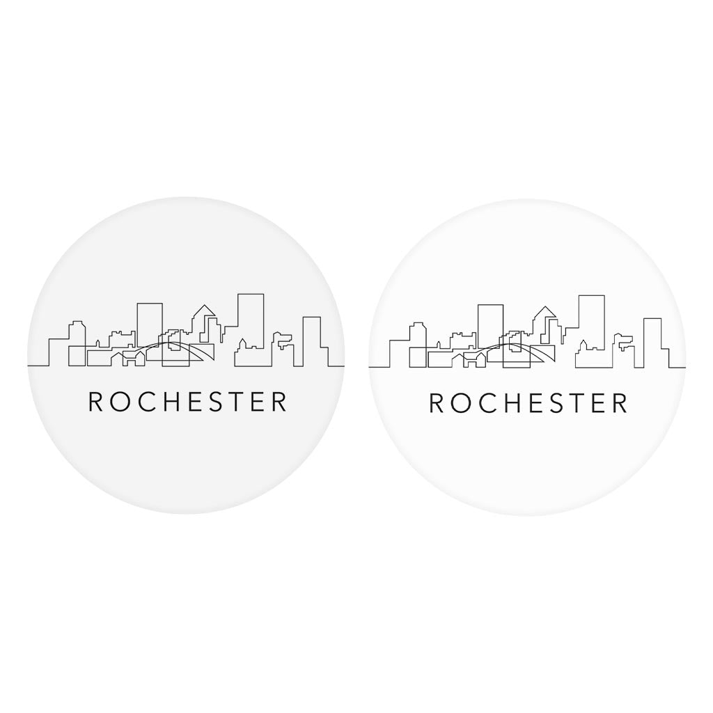 Minimalistic B&W New York Rochester Skyline| Absorbent Car Coasters | Set of 2 | Min 4