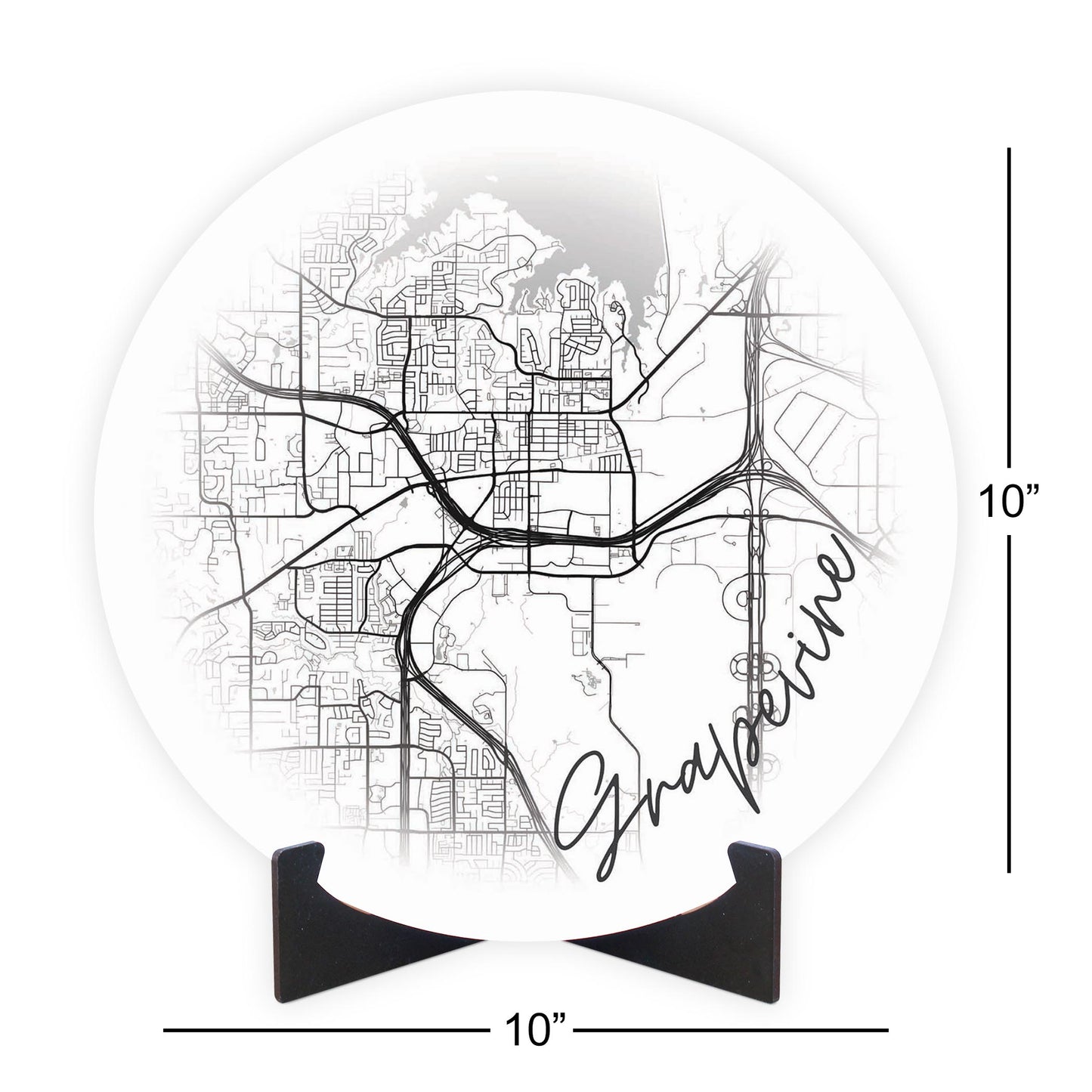 Minimalistic B&W Texas Grapevine Circle Map | Wood Sign | Eaches | Min 1