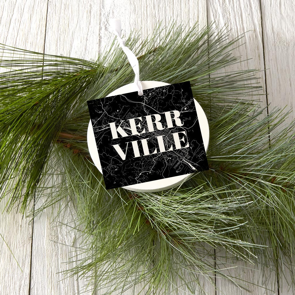 Minimalistic B&W Texas Kerrville Map | Wood Ornament | Eaches | Min 6