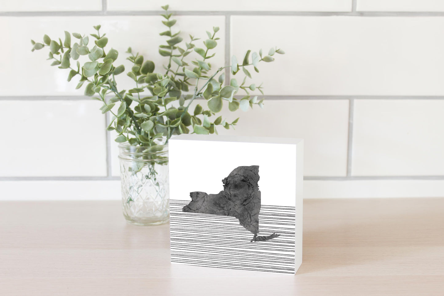 Minimalistic B&W New York Shape Straight Lines | Wood Block | Eaches | Min 4