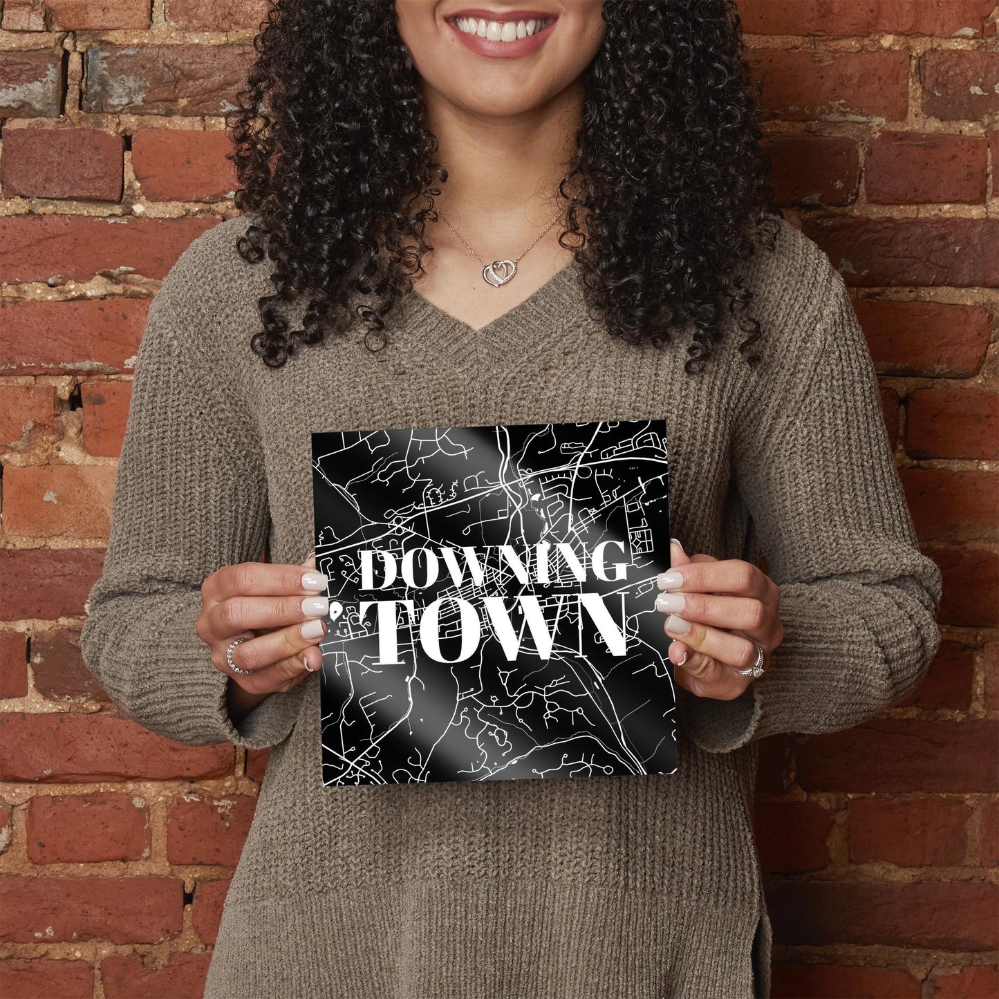 Minimalistic B&W Pennsylvania Downingtown Map | Hi-Def Glass Art | Eaches | Min 2