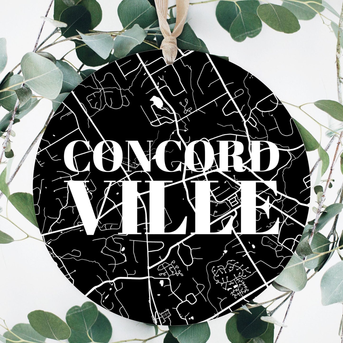 Minimalistic B&W Pennsylvania Concordville Map | Wood Ornament | Eaches | Min 1