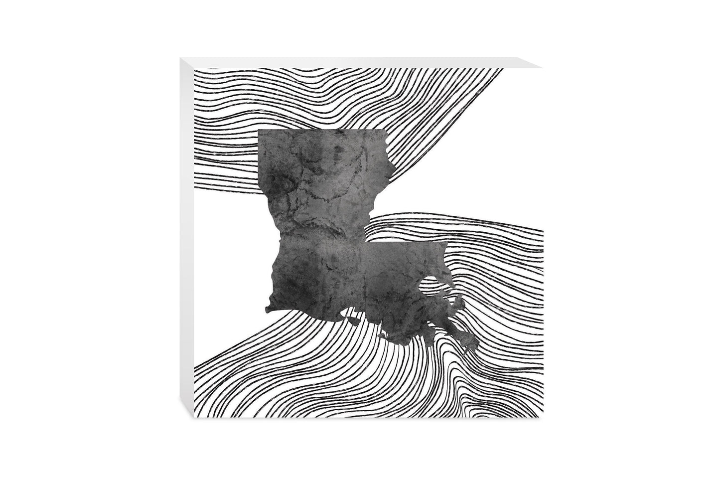 Modern Louisiana State Shape With Fluid Lines | Wood Block | Eaches | Min 2