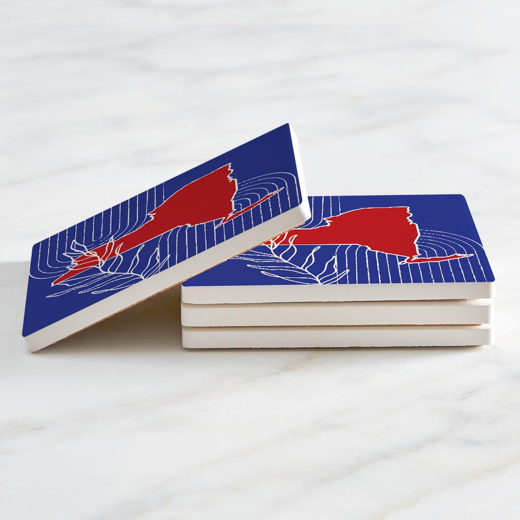 Red White And Blue New York State Retro Thin Lines | Absorbent Coasters | Set of 4 | Min 2