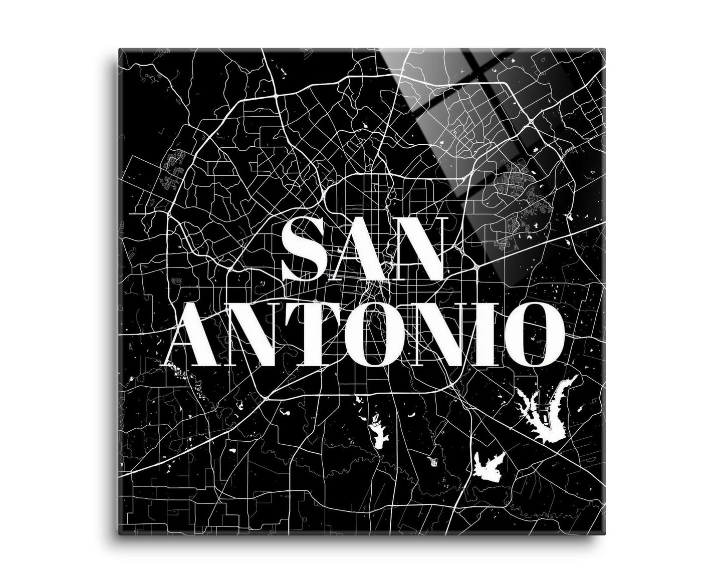 Minimalistic B&W Texas San Antonio Map | Hi-Def Glass Art | Eaches | Min 2