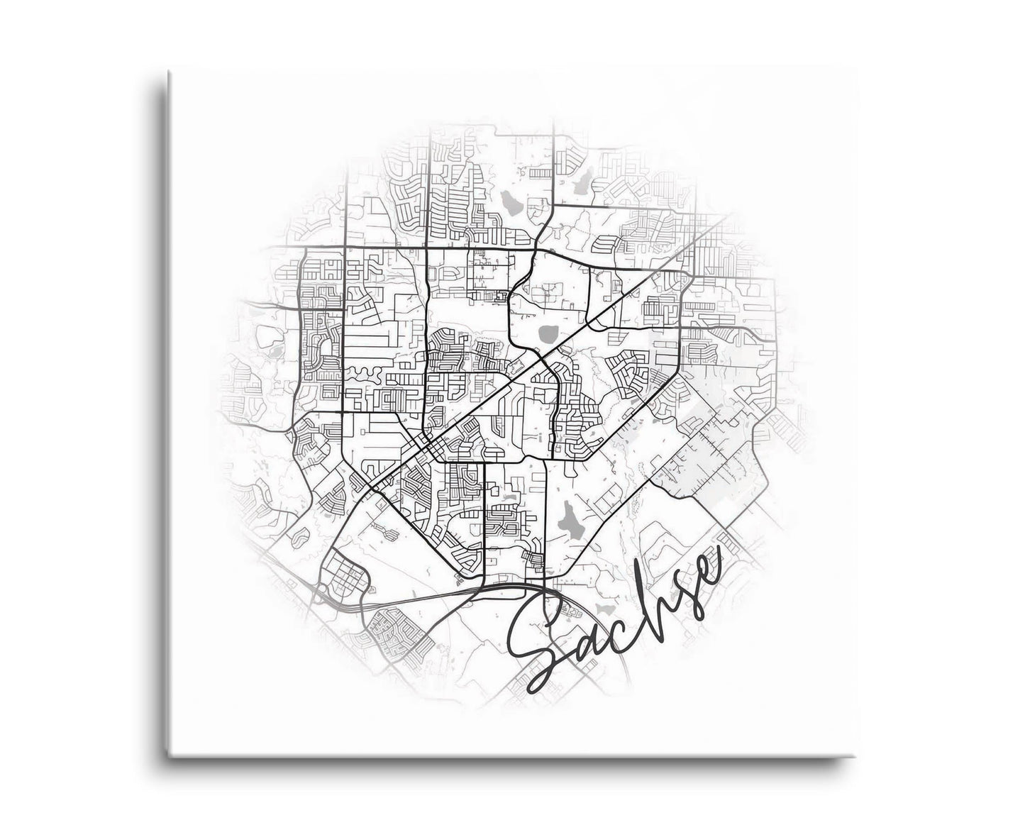 Minimalistic B&W Texas Sachse Circle Map | Hi-Def Glass Art | Eaches | Min 2