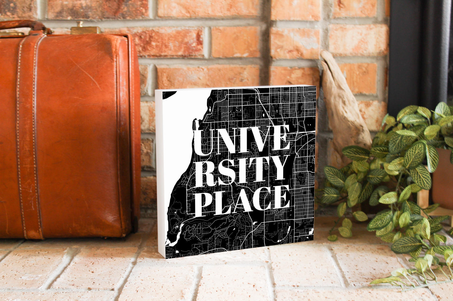 Minimalistic B&W Washington University Place Map | Wood Block | Eaches | Min 2