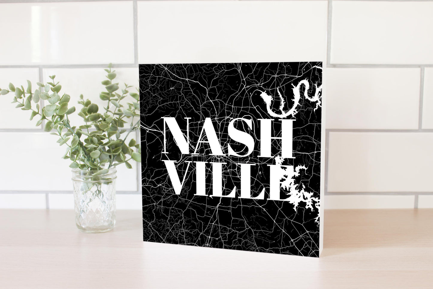 Minimalist B&W Tennessee Nashville Map | Wood Block | Eaches | Min 2