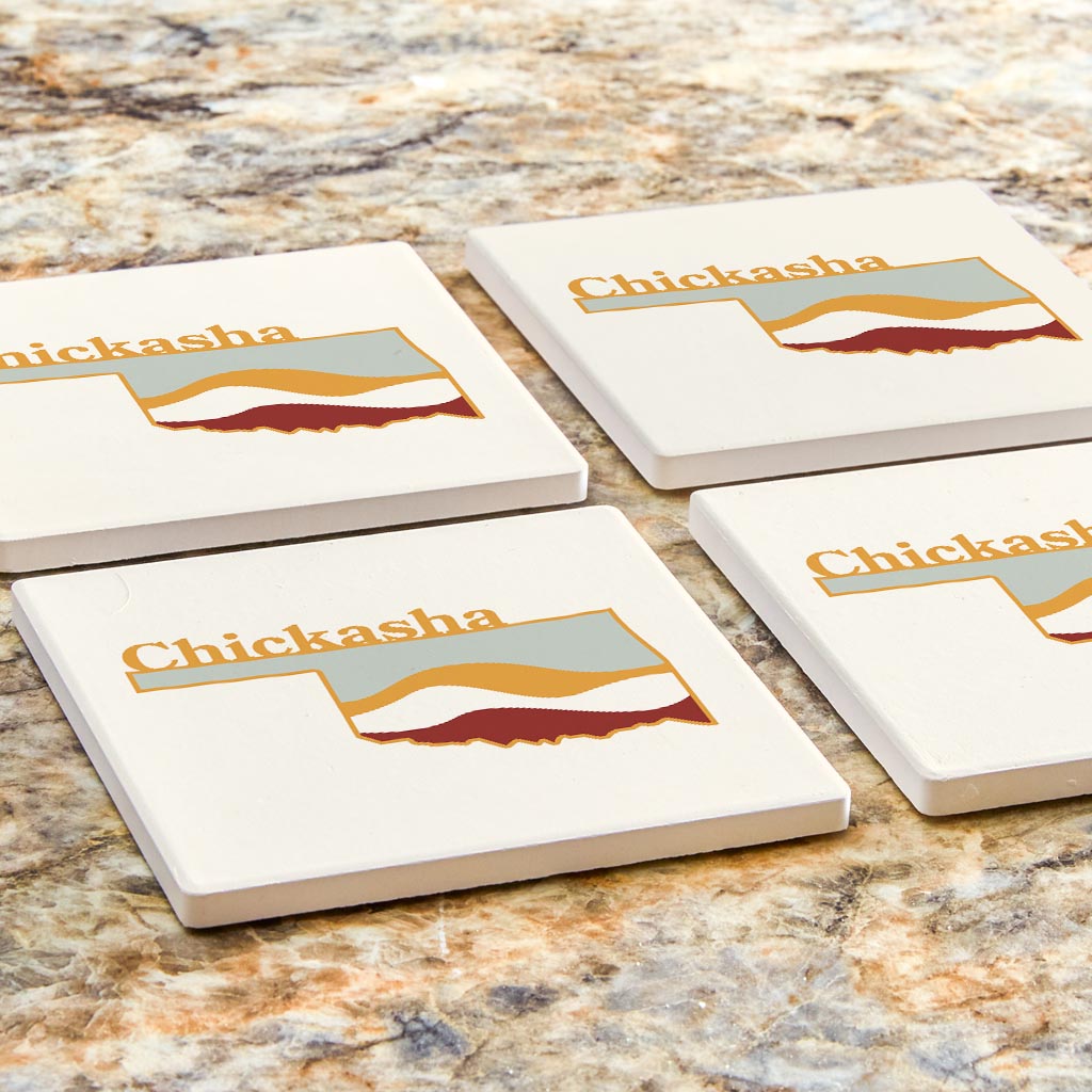 Modern Minimalist Oklahoma State Chickasha | Absorbent Coasters | Set of 4 | Min 2