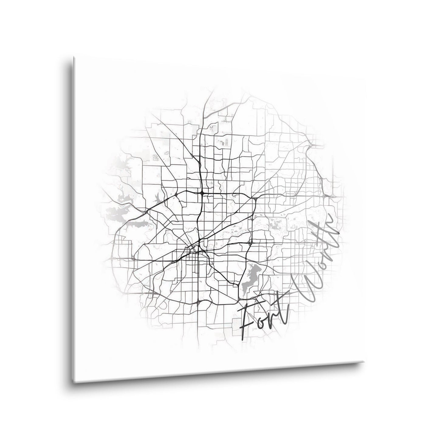 Minimalistic B&W Texas Fort Worth Circle Map | Hi-Def Glass Art | Eaches | Min 2