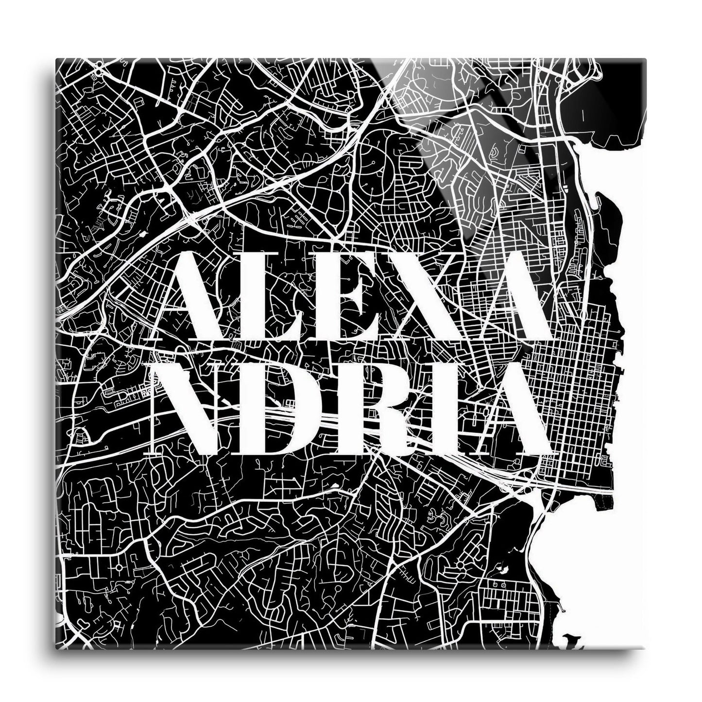 Minimalistic B&W Virginia Alexandria Map | Hi-Def Glass Art | Eaches | Min 1