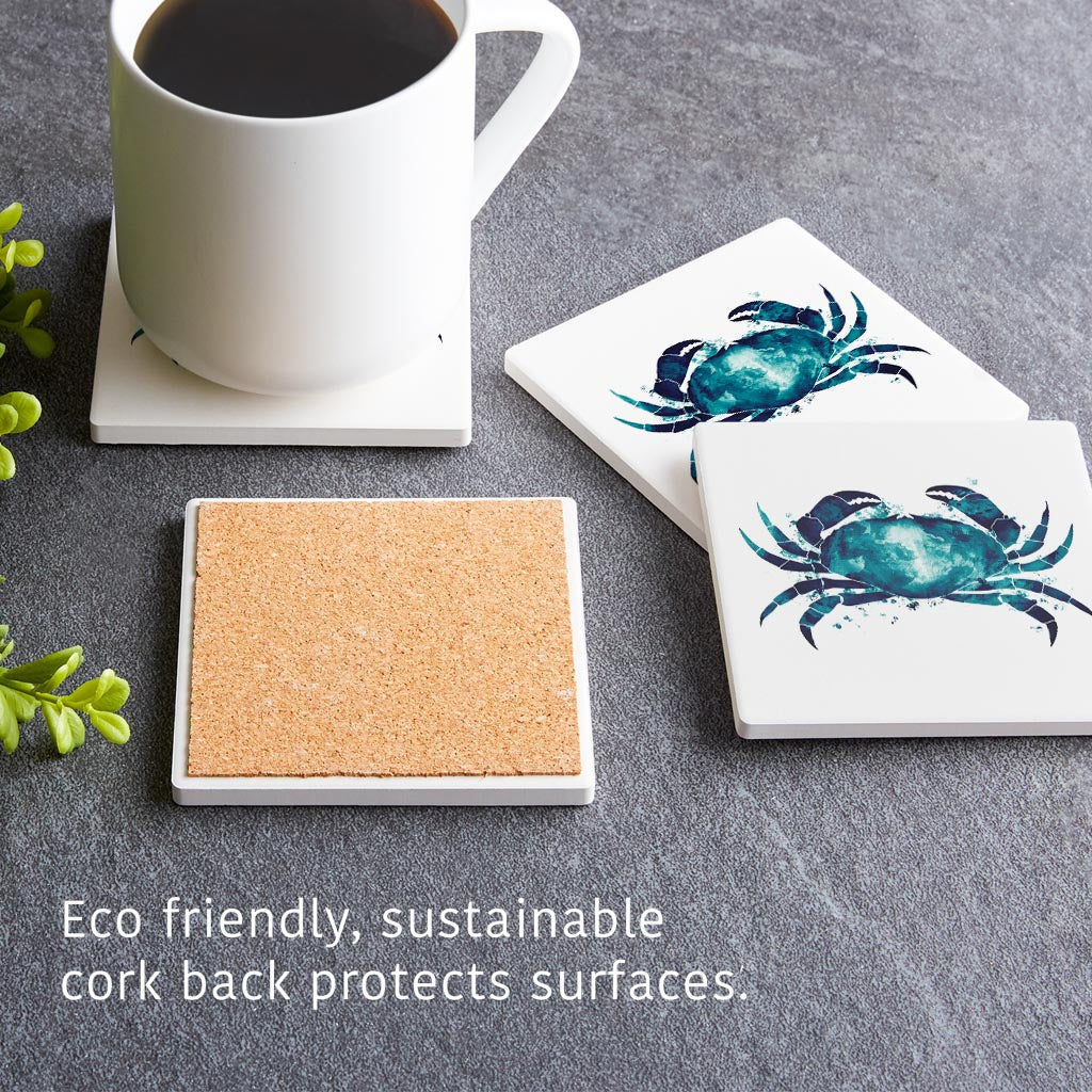 New England Water Color Crab | Absorbent Coasters | Set of 4 | Min 2