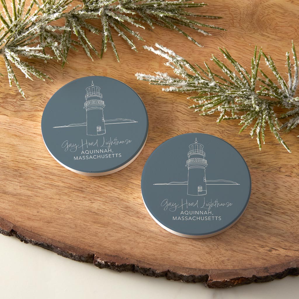 Gay Head Lighthouse Muted Coastal | Absorbent Car Coasters | Set of 2 | Min 4