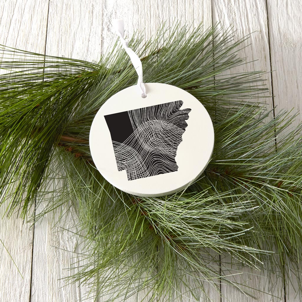 B&W Minimalist Arkansas Fluid Lines | Wood Ornament | Eaches | Min 6