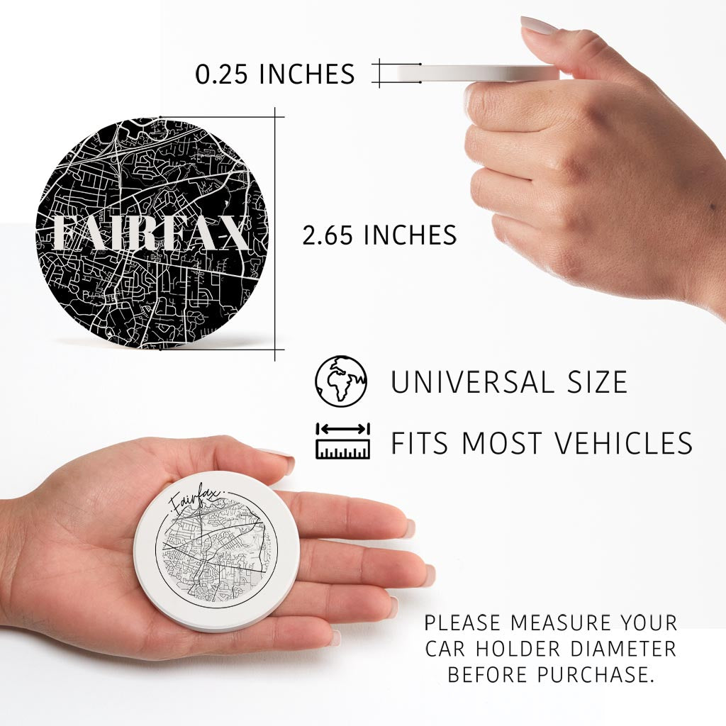 Minimalistic B&W Virginia Fairfax Maps | Absorbent Car Coasters | Set of 2 | Min 4